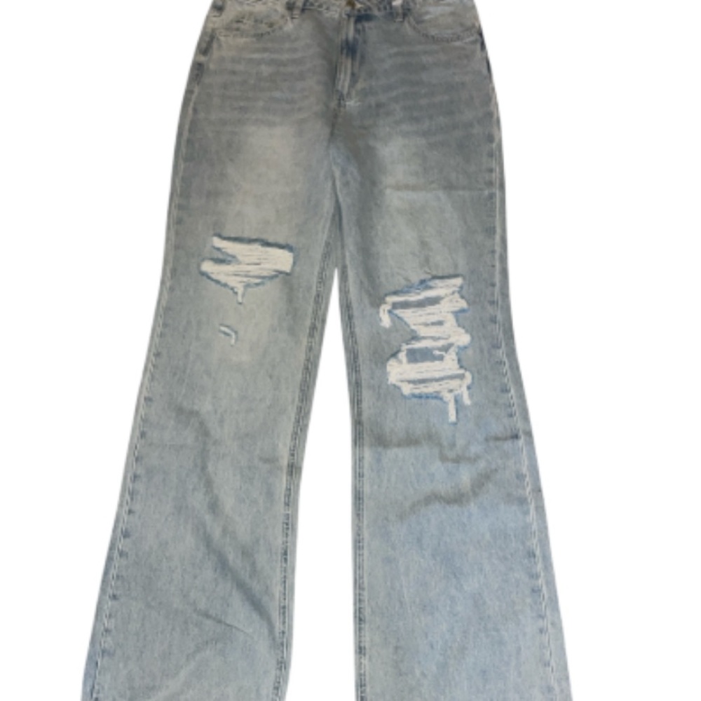 Light Wash Distressed Wide Leg Jeans - Women